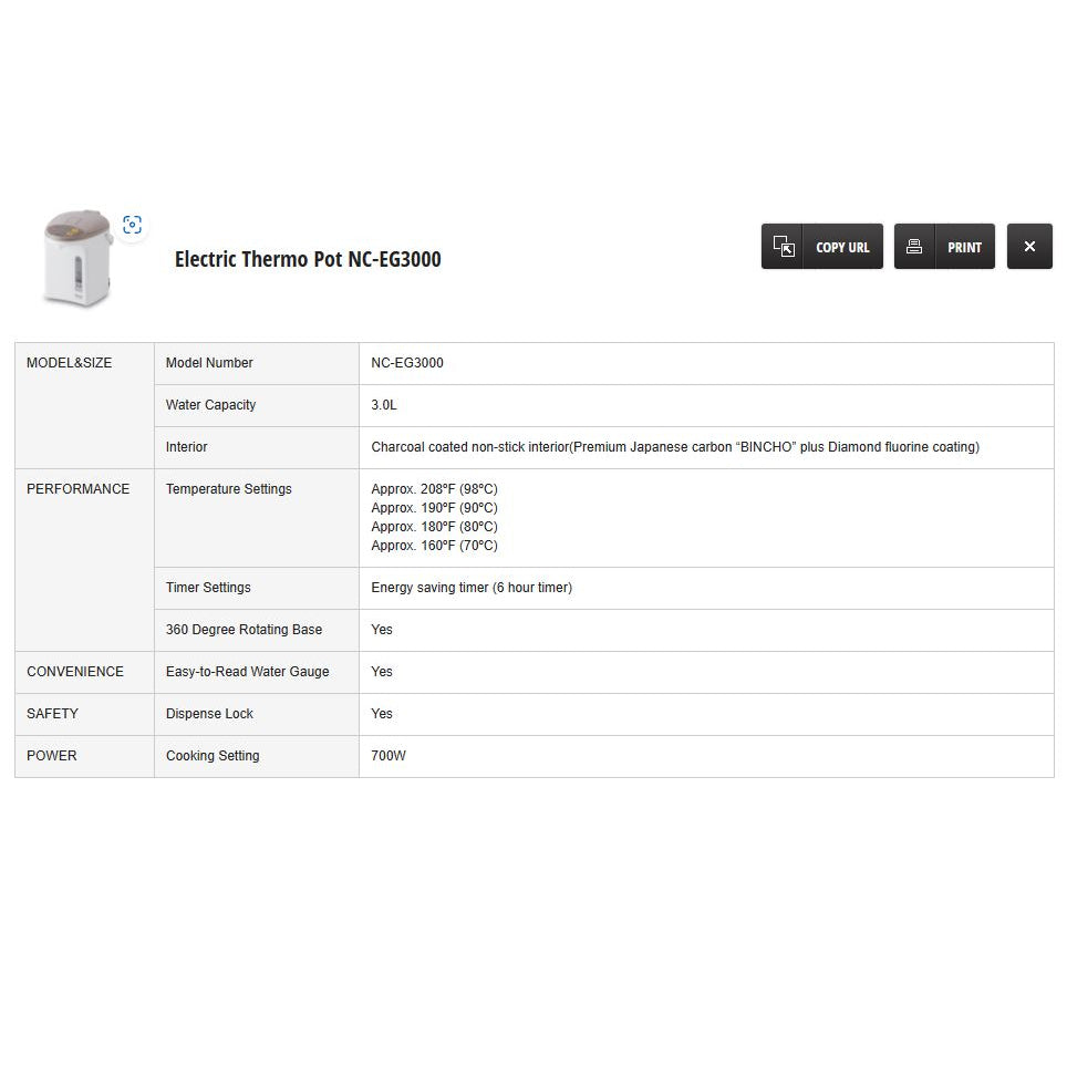 Panasonic Electric Thermo Pot 3.0L NC-EG3000