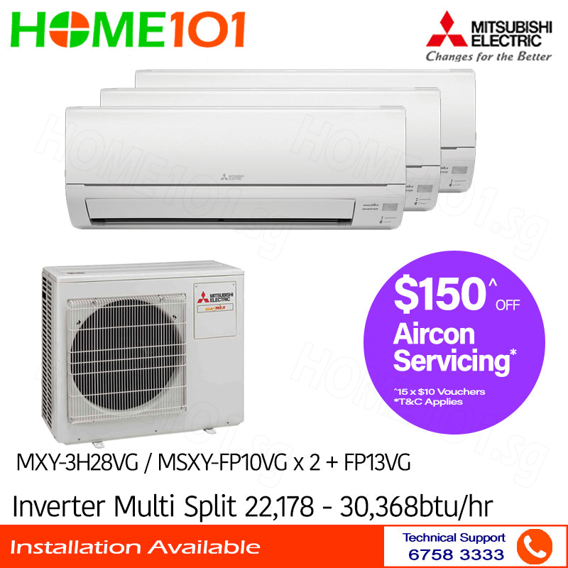 Mitsubishi StarMex Multi-Split AirCon MXY-3H28VG/MSXY-FP10VG x 2 + FP13VG