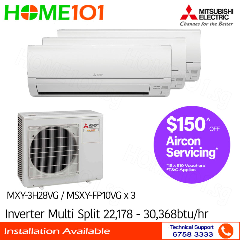 Mitsubishi StarMex Multi-Split AirCon MXY-3H28VG/MSXY-FP10VG x 3