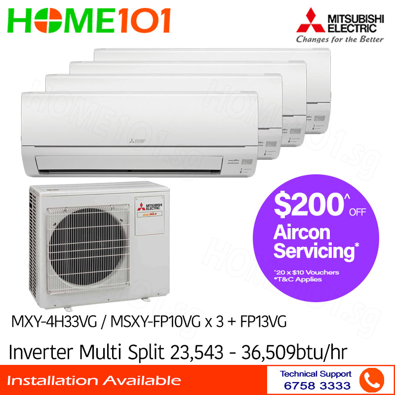 Mitsubishi StarMex Multi-Split AirCon MXY-4H33VG/MSXY-FP10VG x 3 + FP13VG