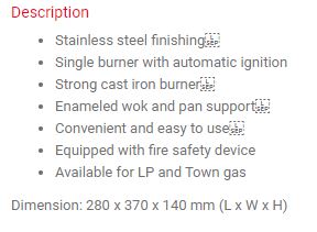 Crown Table Top Single Burner 118FSD LPG/PUB