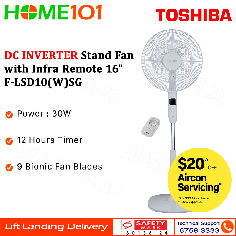 Toshiba DC Inverter Stand Fan with Remote Control 16 Inch F-LSD10(W)SG