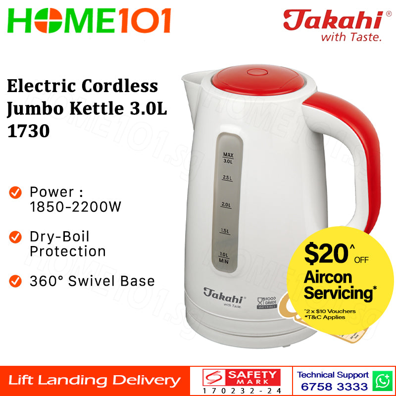 Takahi Electric Cordless Jumbo Kettle 3.0L 1730