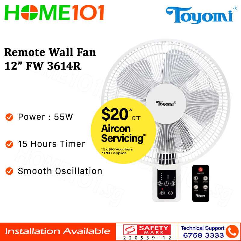 Toyomi Wall Fan with Remote Control 12" FW 3614R