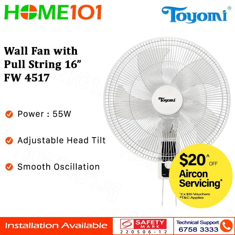 Toyomi Wall Fan with Pull String 16" FW 4517