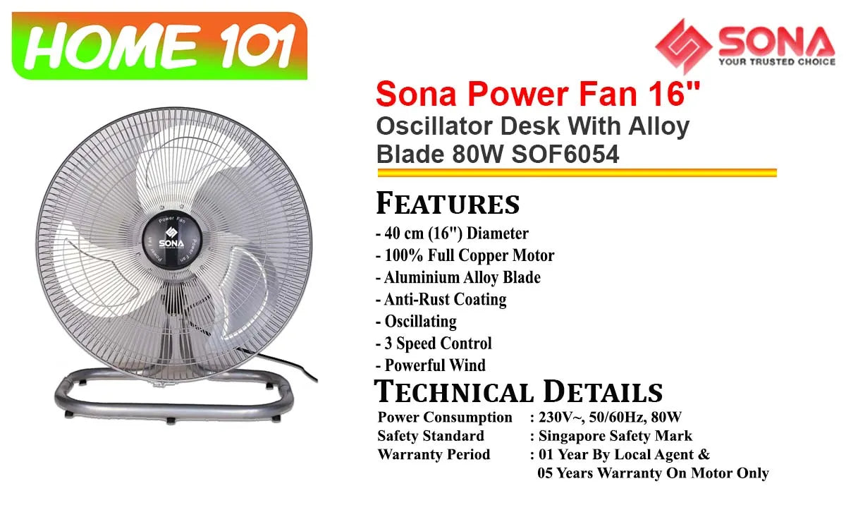 Sona Power Floor Fan 16 Inch SOF6054 | SOF 6054