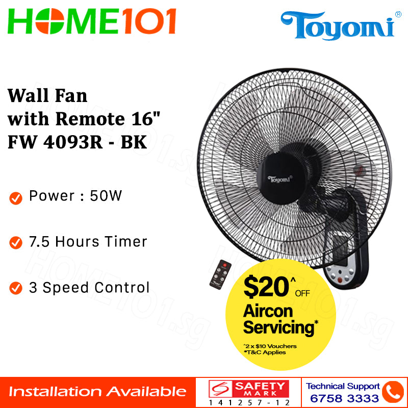 Toyomi Wall Fan with Remote 16" FW 4093R