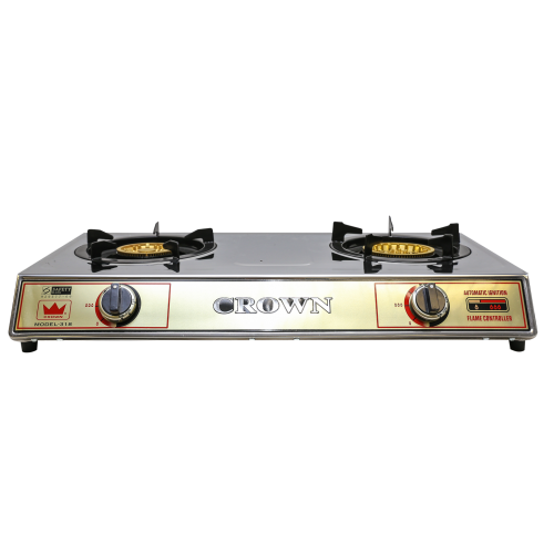 Crown Table Top stainless Steel Double Burner Gas Cooker 318FSD LPG/PUB