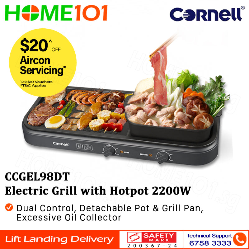 Cornell Electric Table Top Grill With Hotpot 2200W CCGEL98DT