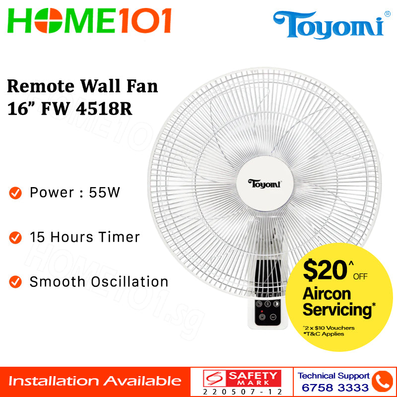 Toyomi Wall Fan with Remote Control 16" FW 4518R