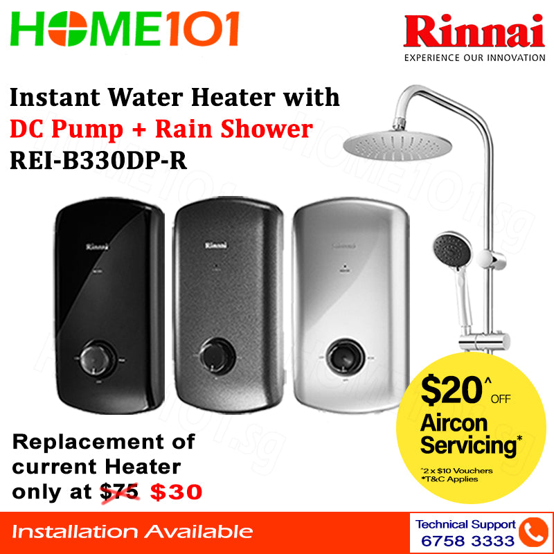 Rinnai Instant Heater with Pump and Rain Shower REI-B330DP-R