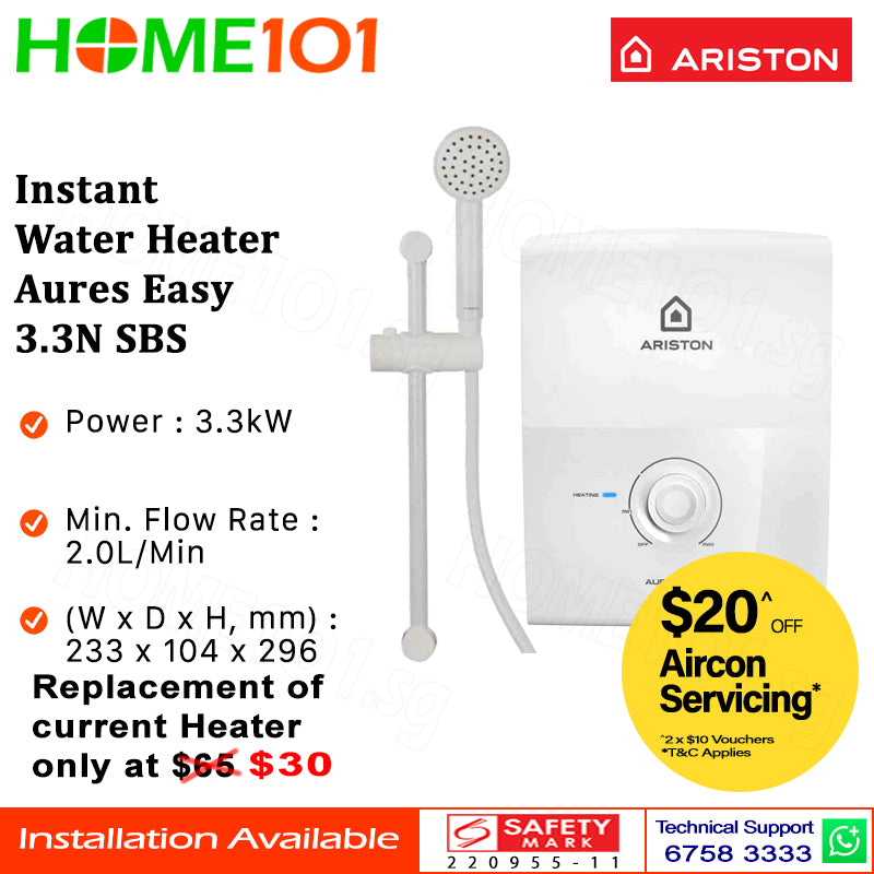 Ariston Instant Water Heater Aures Easy 3.3N SBS