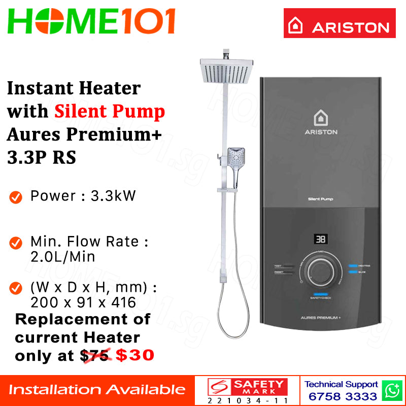 Ariston Instant Heater with Silent Pump Aures Premium+ 3.3P RS