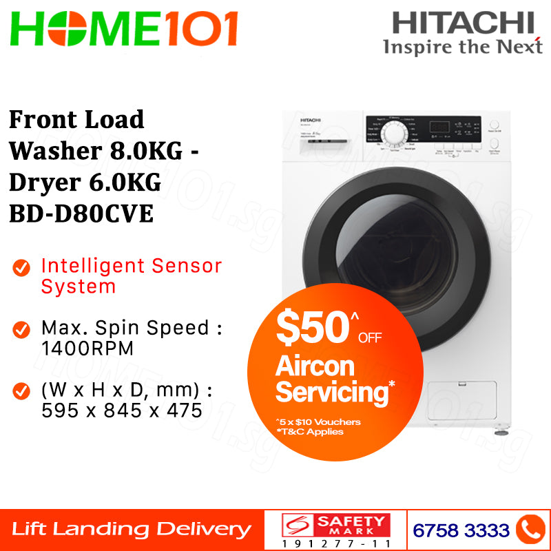 Hitachi Front Load Washer With Dryer (8/6kg) BDD80CVE