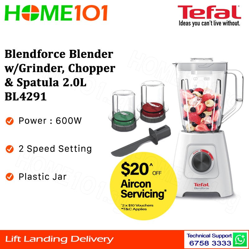 Tefal Blendforce Blender w/Grinder, Chopper & Spatula 2.0L BL4291