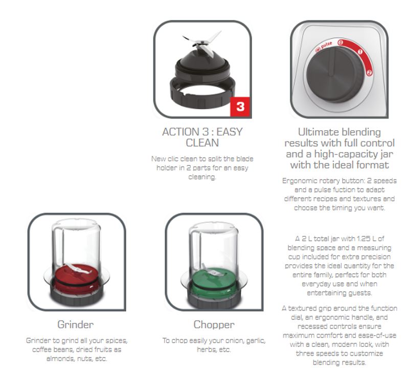 Tefal Blendforce Blender w/Grinder, Chopper & Spatula 2.0L BL4291