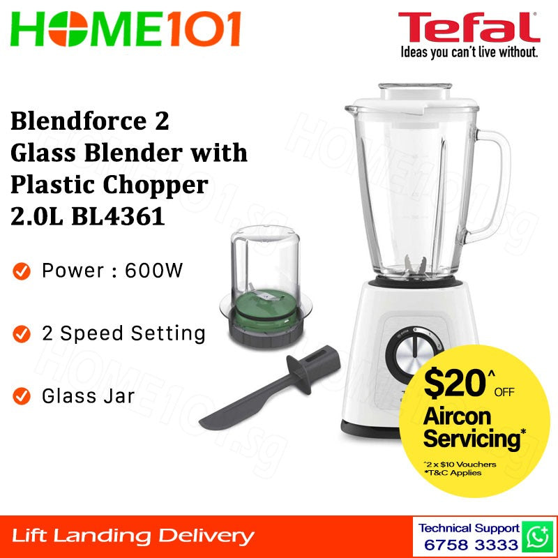 Tefal Blendforce 2 Glass Blender w Plastic Chopper 2L BL4361