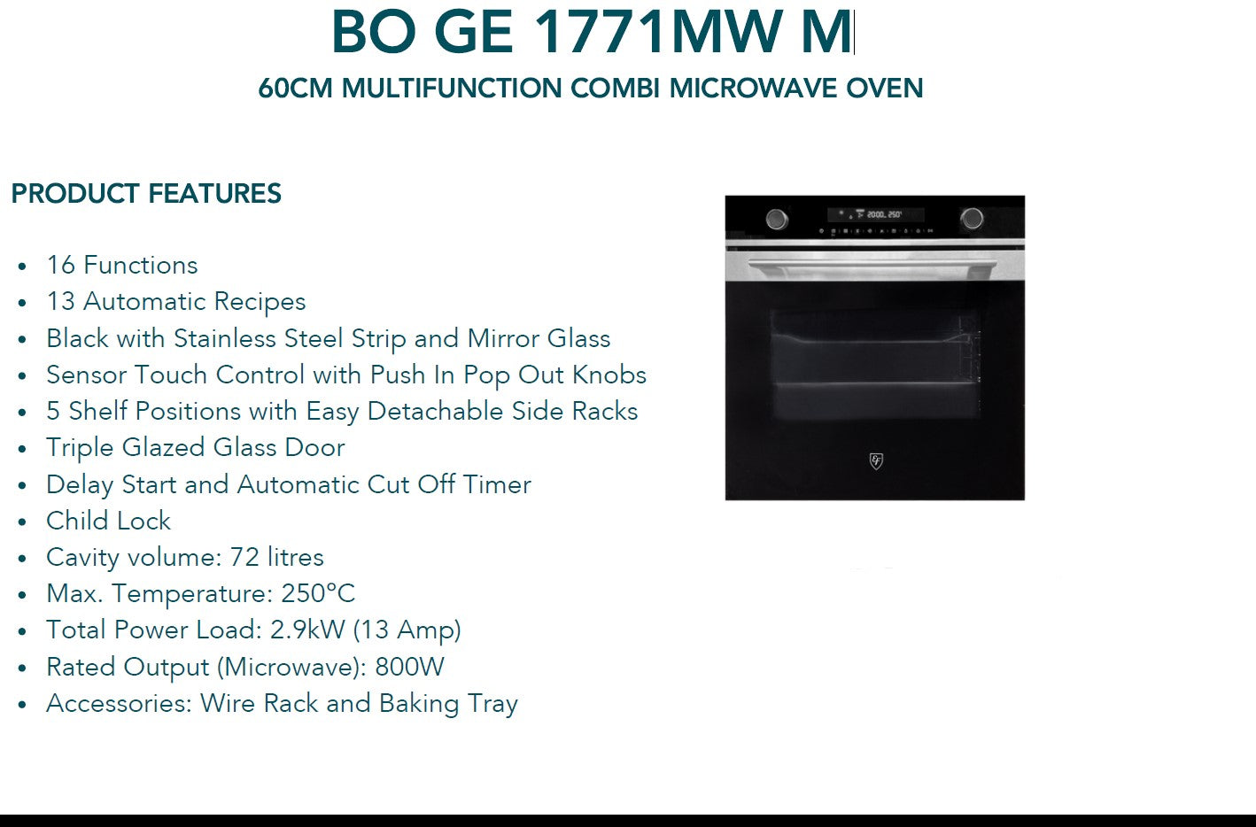 EF Built-In Oven 60cm 72L BO GE 1771MW M