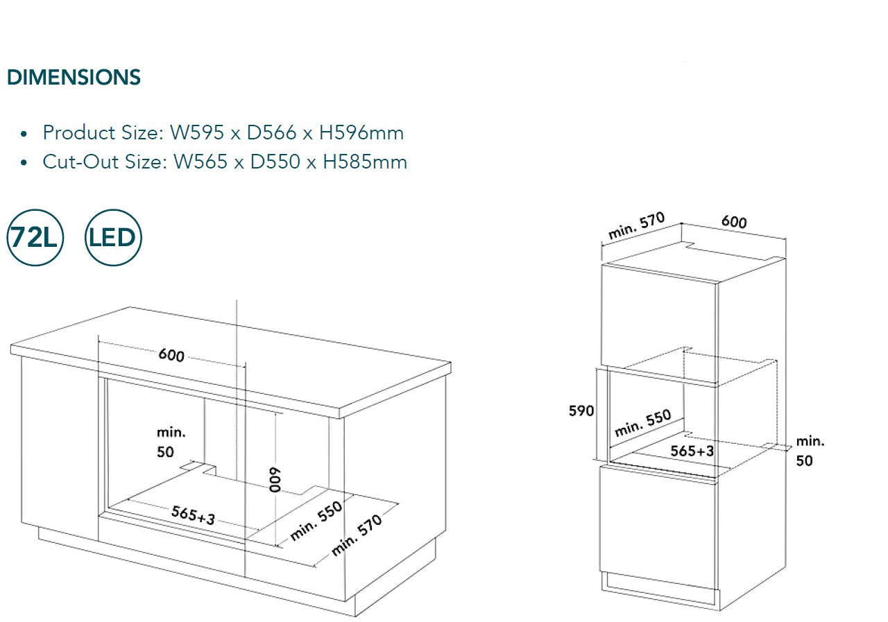EF Built-In Oven 60cm 72L BO GE 1771MW M