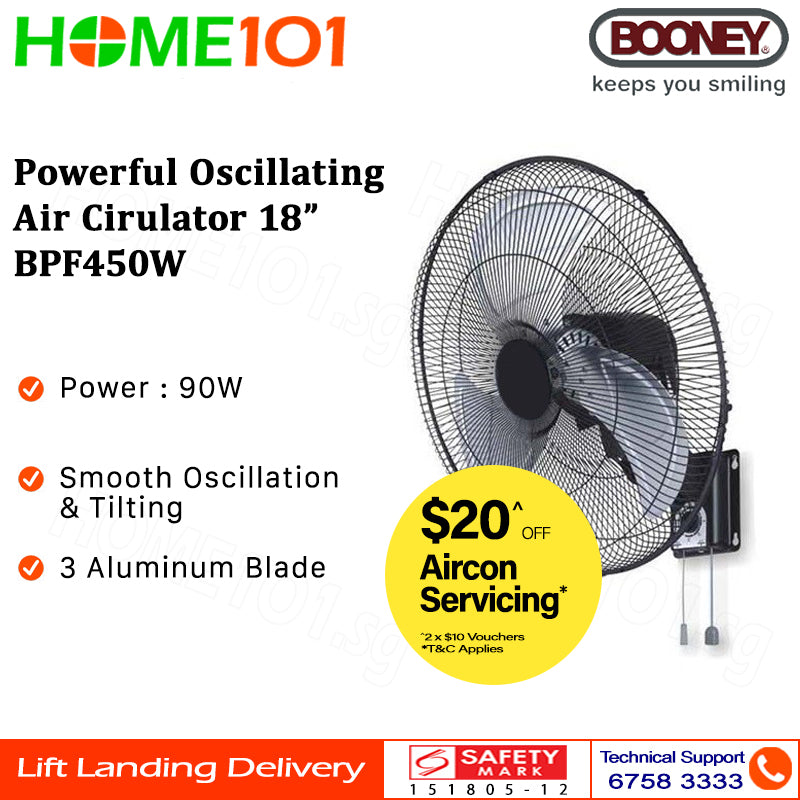 Booney Powerful Oscillating Air Circulator (Wall Fan) 16 - 20 Inch BPF400W || BPF450W || BPF500W