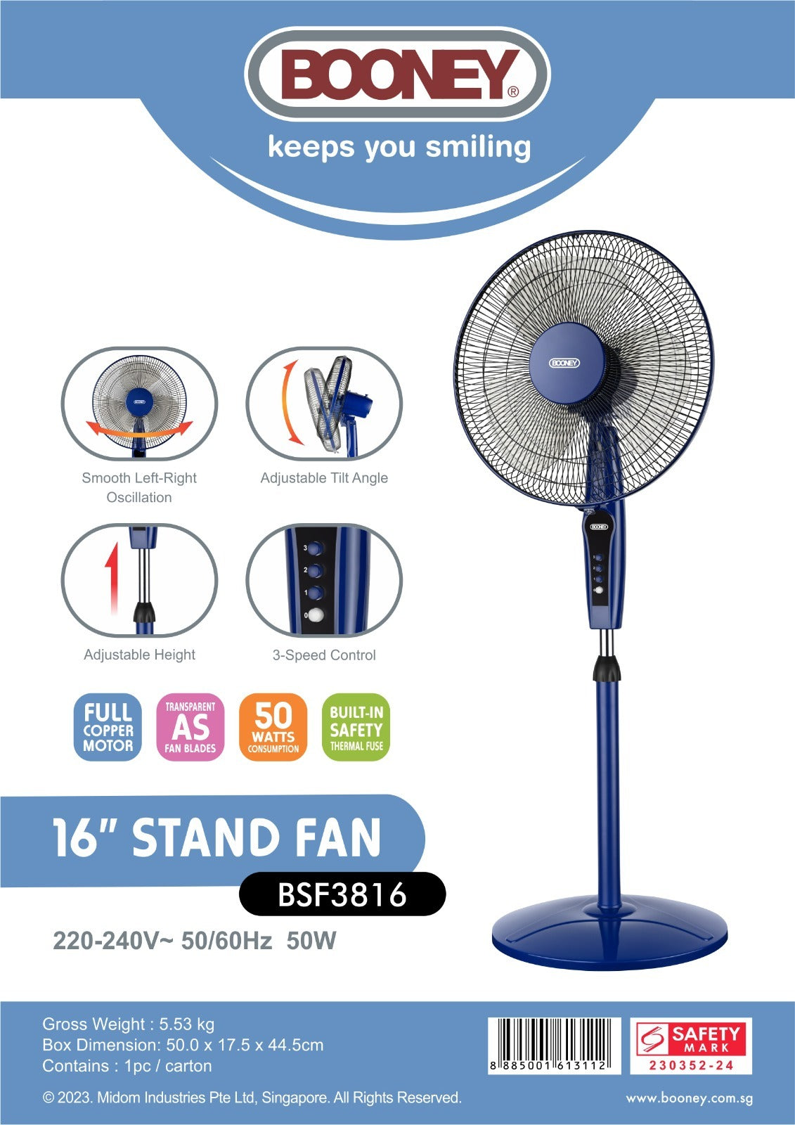 Booney Stand Fan 16" BSF3816