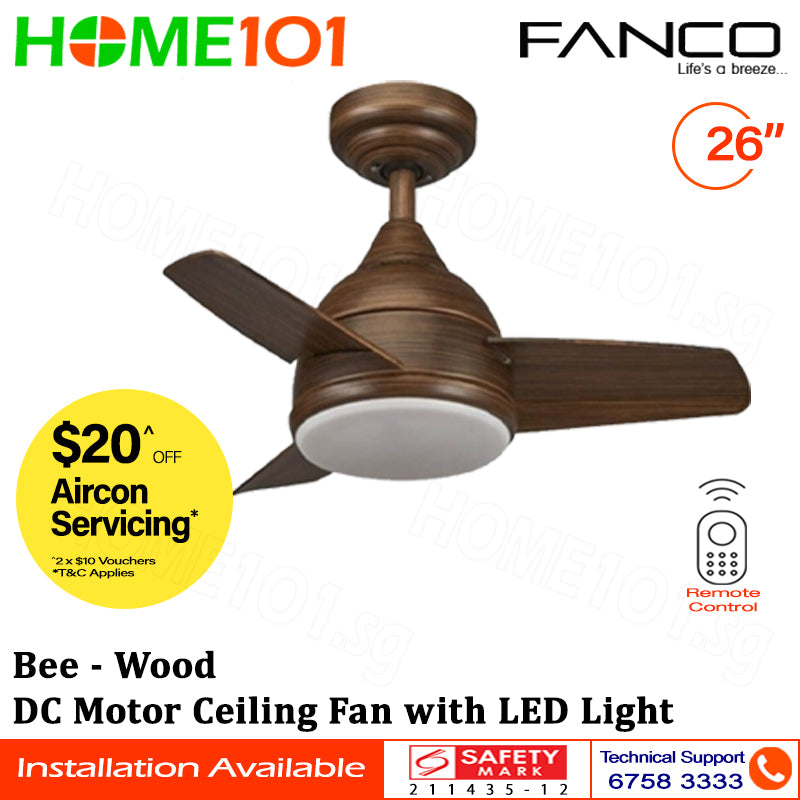 Fanco DC Motor Ceiling Fan with LED Light & Remote Control 26" Bee