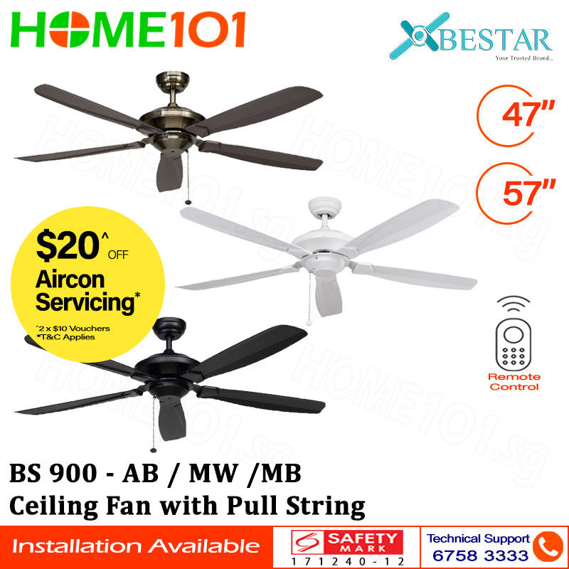 PRE-ORDER (ETA ARR END OF MAY) Bestar Ceiling Fan with Pull String 47”/57”  BS 900