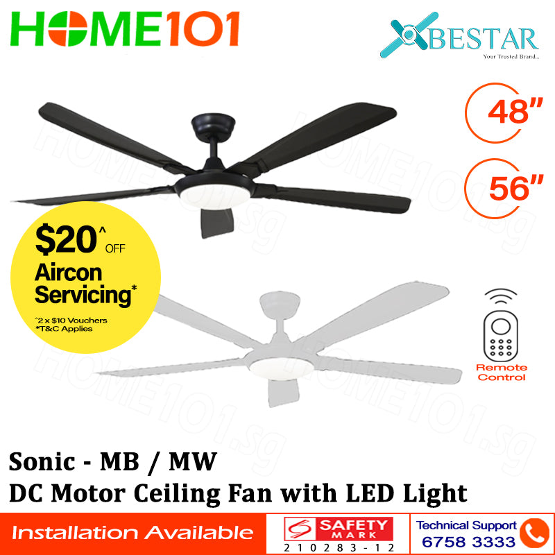 Bestar DC Motor Ceiling Fan with Remote Control & Light 48”/56” Sonic