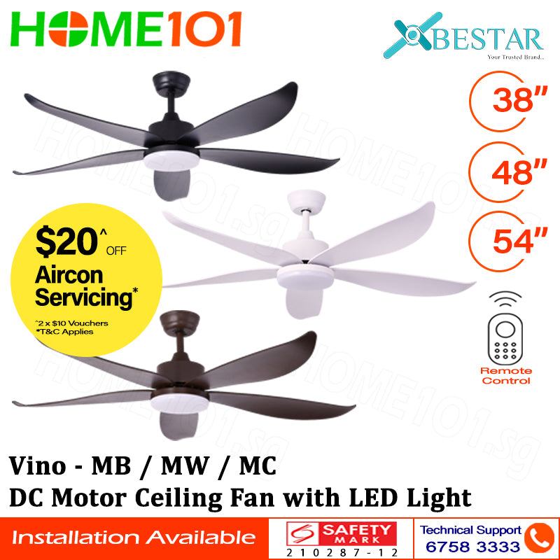 Bestar DC Motor Ceiling Fan with Remote Control & Light 38”/48”/54” Vino