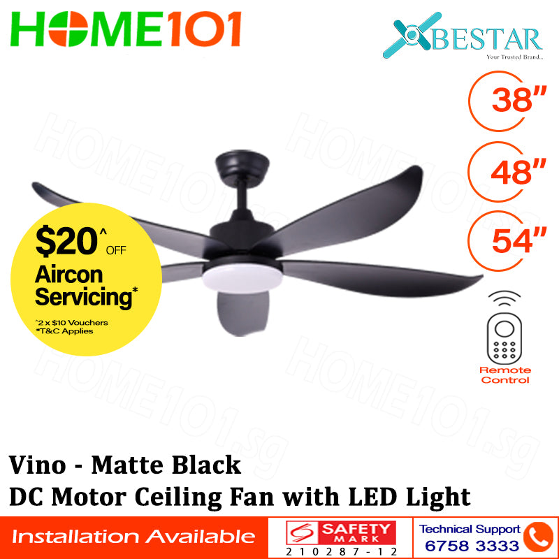 Bestar DC Motor Ceiling Fan with Remote Control & Light 38”/48”/54” Vino