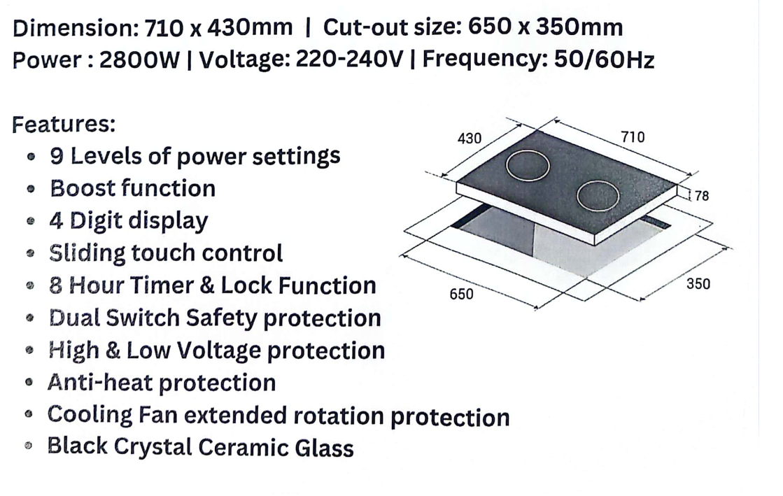 Crown 2 Zones Induction Hob 13Amp C2800
