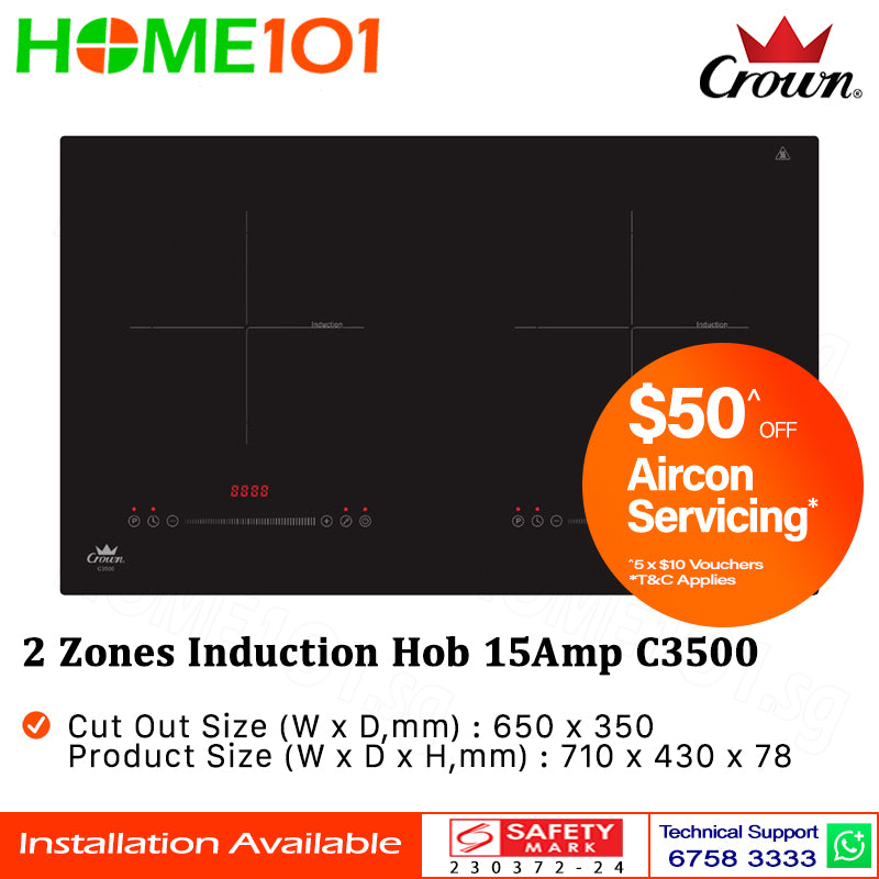 Crown 2 Zones Induction Hob 15Amp C3500