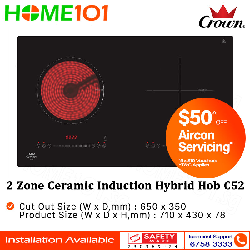 Crown 2 Zones Ceramic Induction Hybrid Hob C52 *FREE INSTALLATION*