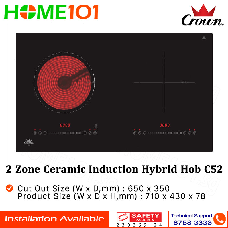 Crown 2 Zones Ceramic Induction Hybrid Hob C52 *FREE INSTALLATION*