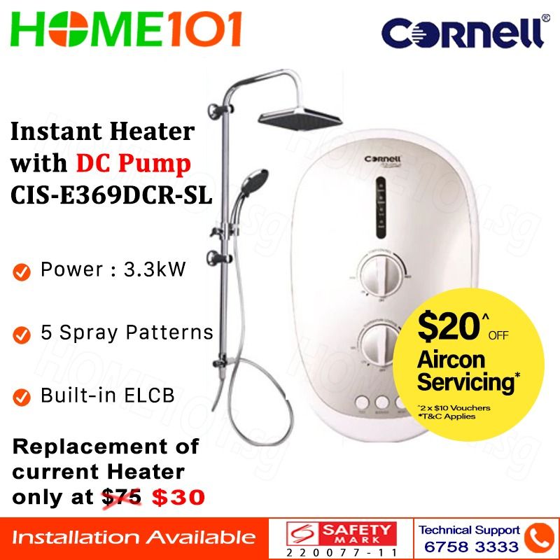 Cornell Instant Heater with DC Pump and Rainshower CIS-E369DCR-SL