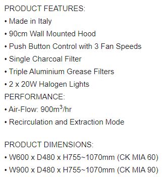 EF Wall Mounted Hood 60cm CK MIA 60