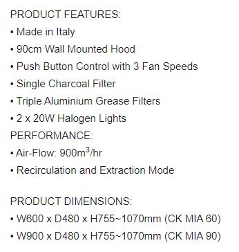 EF Wall Mounted Hood 90cm CK MIA 90