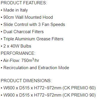 EF Wall Mounted Hood 60cm CK PREMIO 60