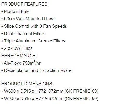 EF Wall Mounted Hood 90cm CK PREMIO 90