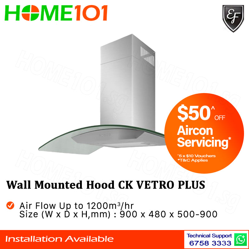 EF Wall Mounted Hood 90cm CK VETRO PLUS