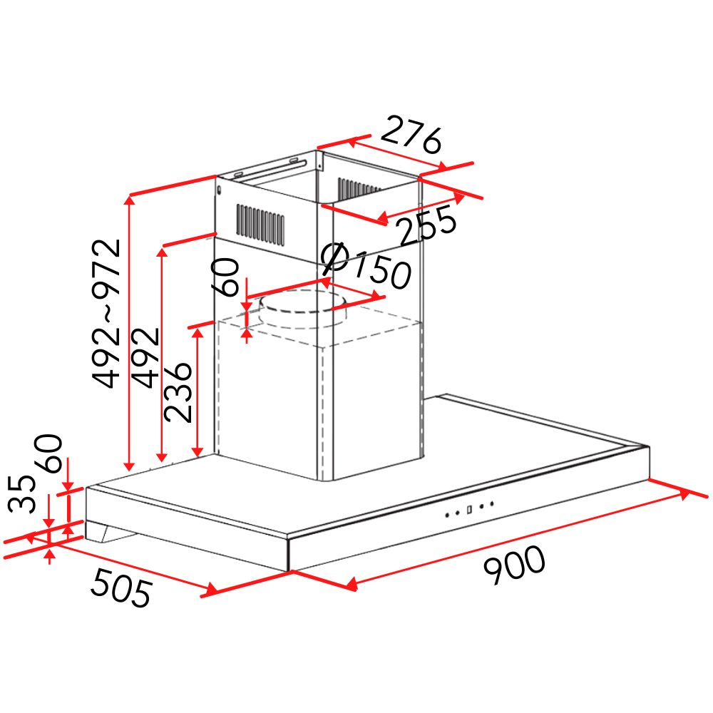 EF Wall Mounted Hood 90cm CK VISTA