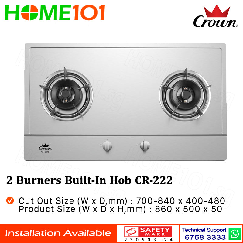 Crown Built-In Hob Stainless Steel 2 Burners CR-222 LPG / PUB - FREE INSTALLATION