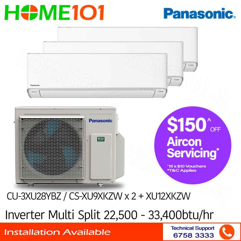 Panasonic Inverter Multi-Split AirCon CU-3XU28YBZ / CS-XU9XKZW x 2 + XU12XKZW