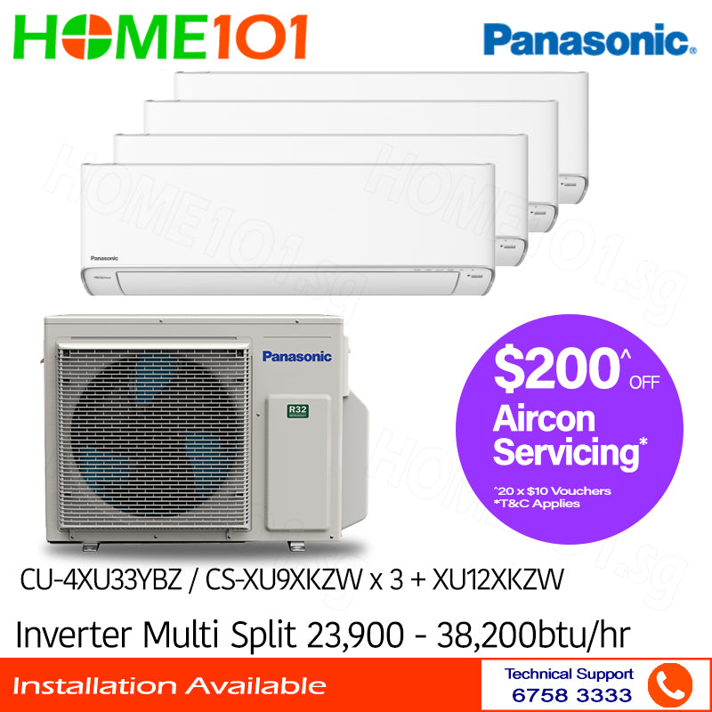 Panasonic Inverter Multi-Split AirCon CU-4XU33YBZ / CS-XU9XKZW x 3 + XU12XKZW