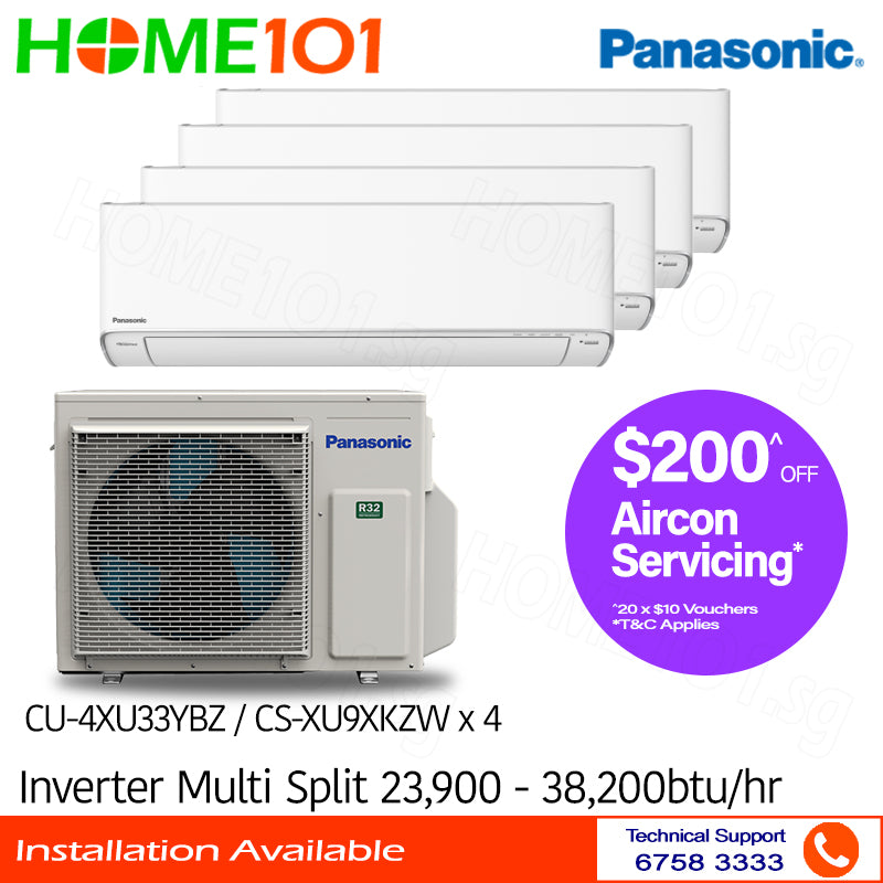 Panasonic Inverter Multi-Split AirCon CU-4XU33YBZ / CS-XU9XKZW x 4