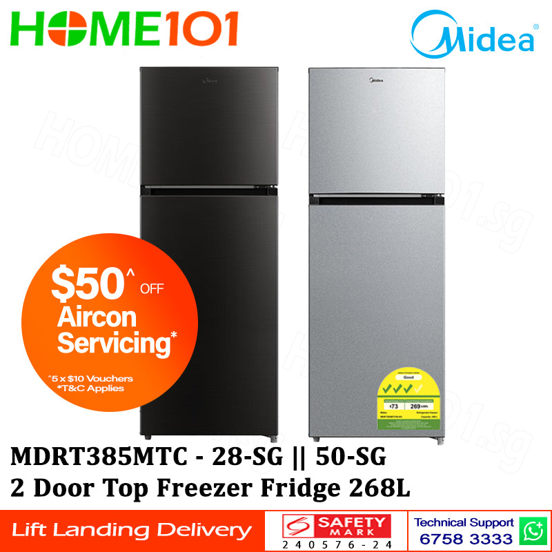 Midea 2 Door Top Mounted Fridge 268L MDRT385MTC28-SG | MDRT385MTC50-SG