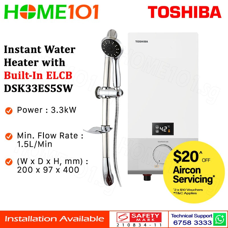 Toshiba Digital Instant Water Heater with Build in ELCB DSK33ES5SW
