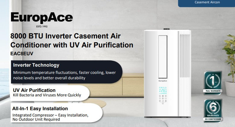 Europace Inverter Casement Aircon 8000BTU EAC8EUV