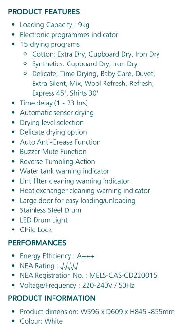 Elba Heat Pump Dryer 9.0KG EBD 981H VT
