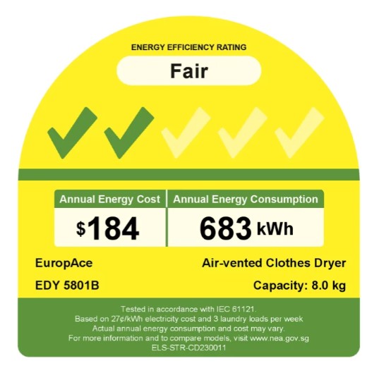 Europace Vented Dryer 8.0KG EDY5801B